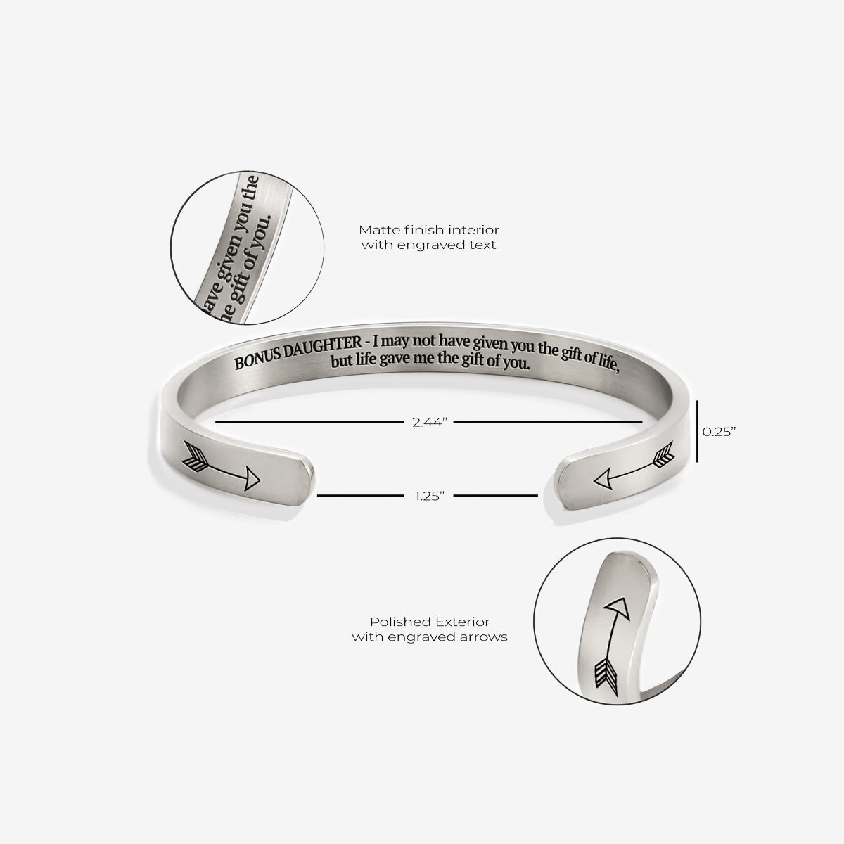 ‘Bonus Daughter’ Personalised Engraved Cuff Bangle – Step Daughter Gift