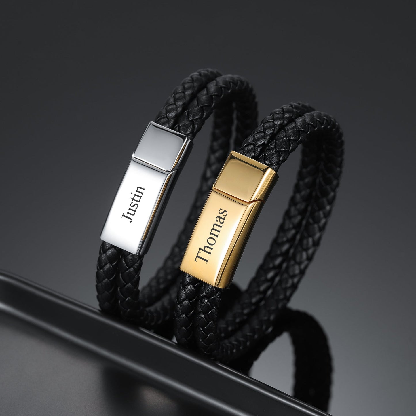 Custom Engraved Mens Leather Bracelet with Adjustable Fit | Personalized Gift for Unique Expressions