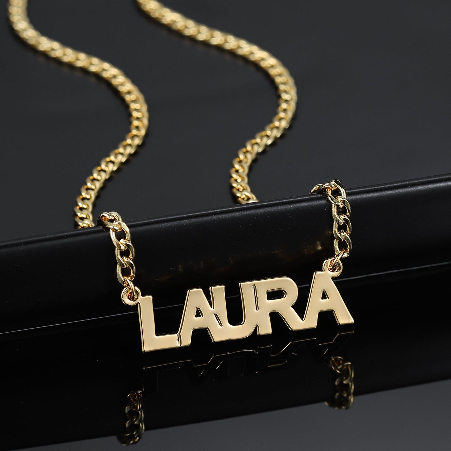 Personalized Block Name Necklace with Cuban Chain