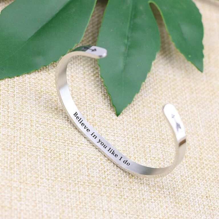 ‘Believe In You Like I Do’ Personalised Engraved Cuff Bangle