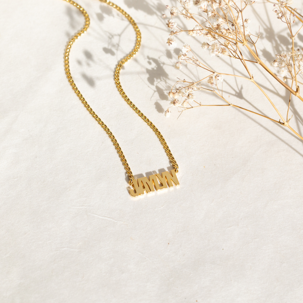 Personalized Block Name Necklace with Cuban Chain