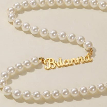 Custom Name Necklace w/ Pearl Chain