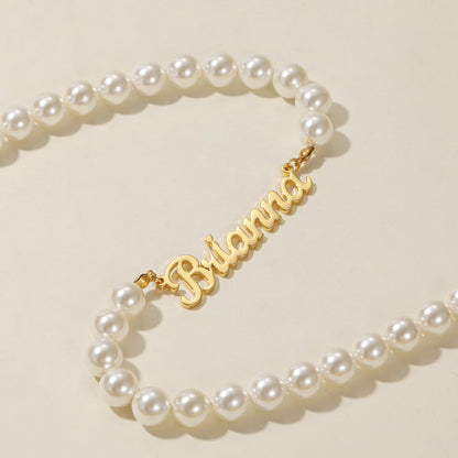Custom Name Necklace w/ Pearl Chain