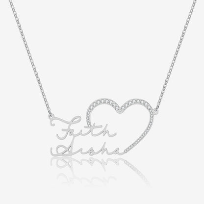 Iced Heart Double Script Name Necklace