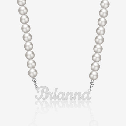 Custom Name Necklace w/ Pearl Chain