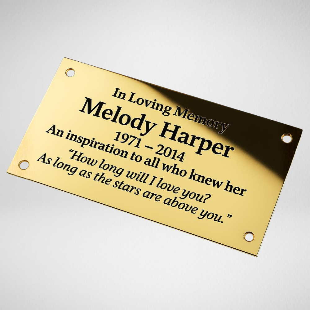 Custom Deep-Engraved Brass Memorial Plaque | Bench & Grave Marker