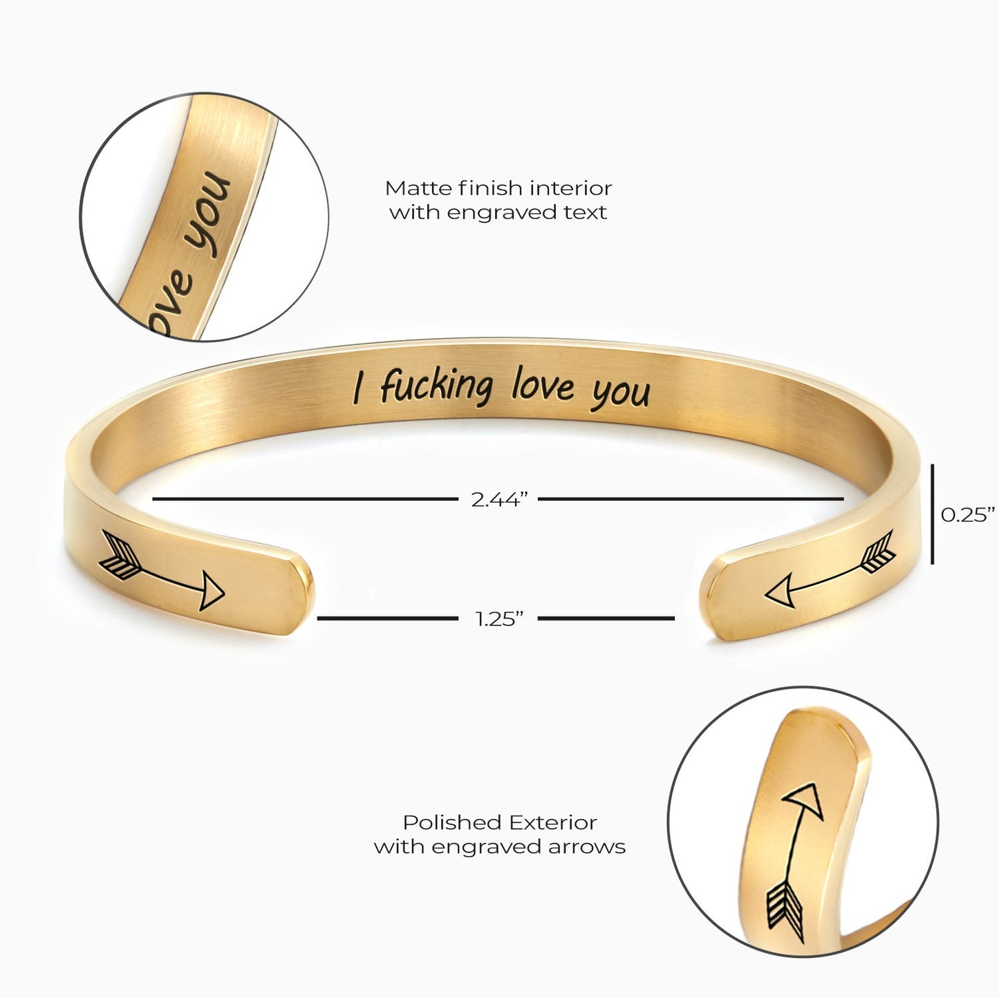 Personalised ‘I F*cking Love You’ Engraved Cuff Bangle – Cheeky Gift For Her