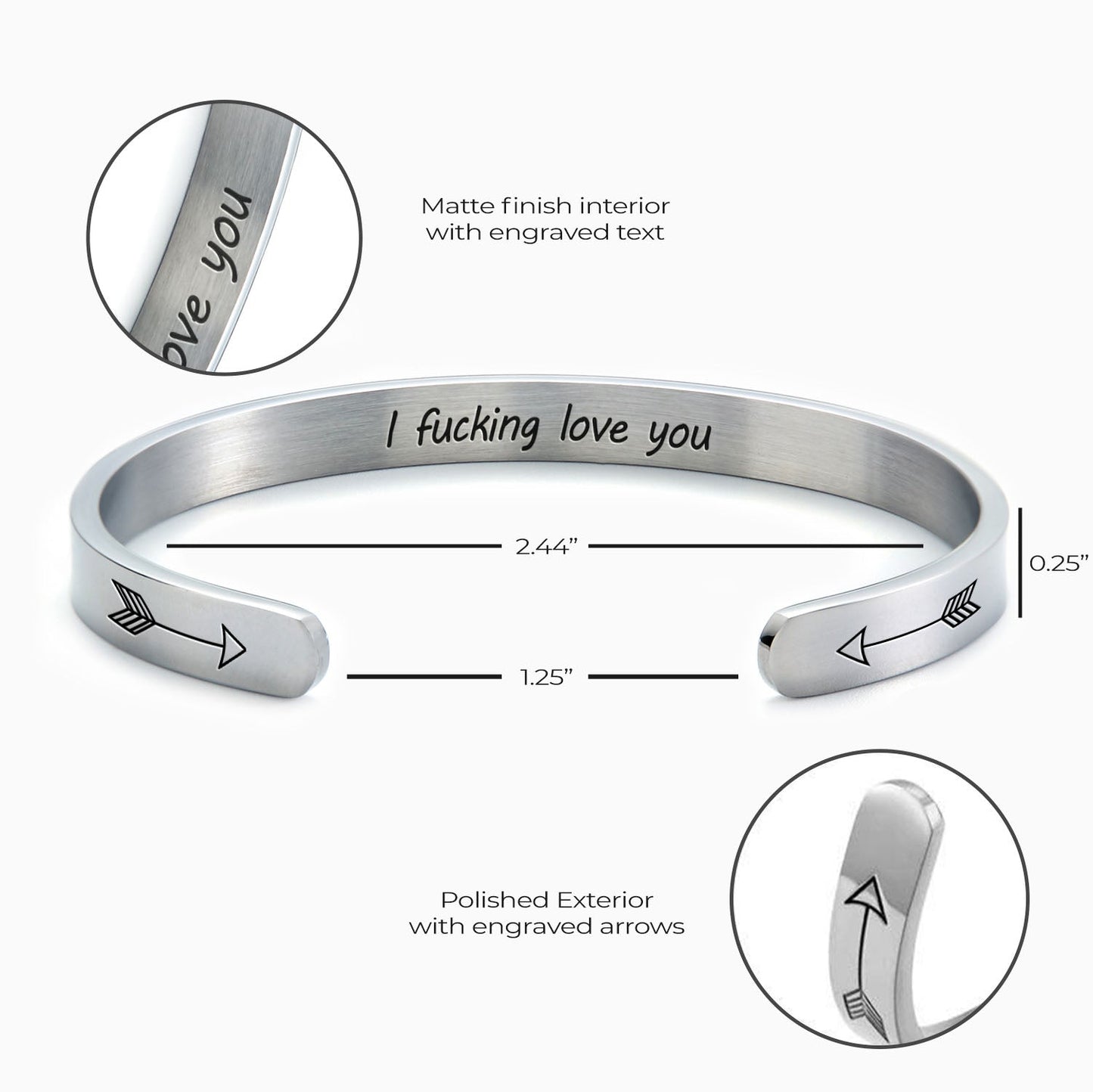 Personalised ‘I F*cking Love You’ Engraved Cuff Bangle – Cheeky Gift For Her
