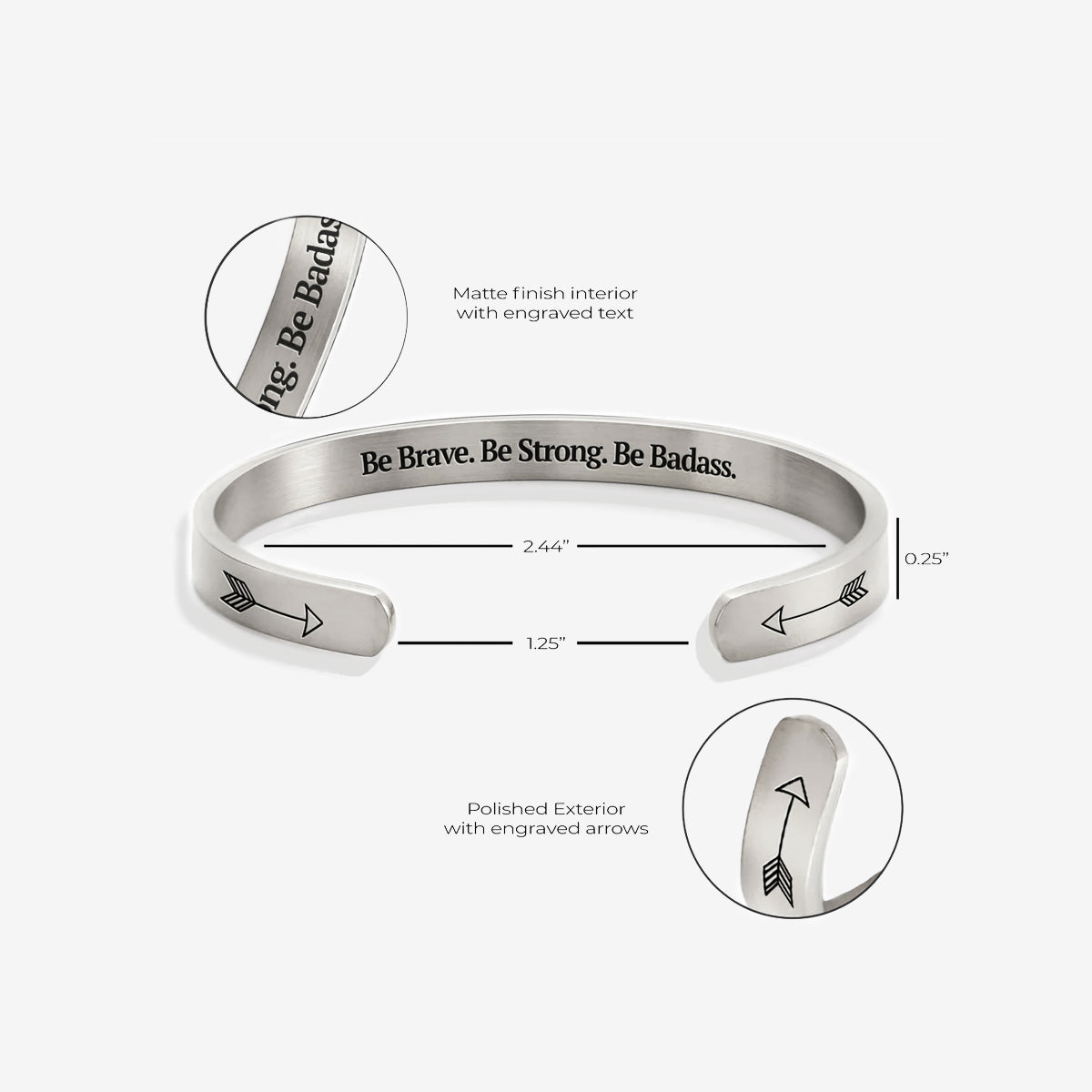 Be Brave. Be Strong. Be Badass.’ Personalised Engraved Cuff Bangle