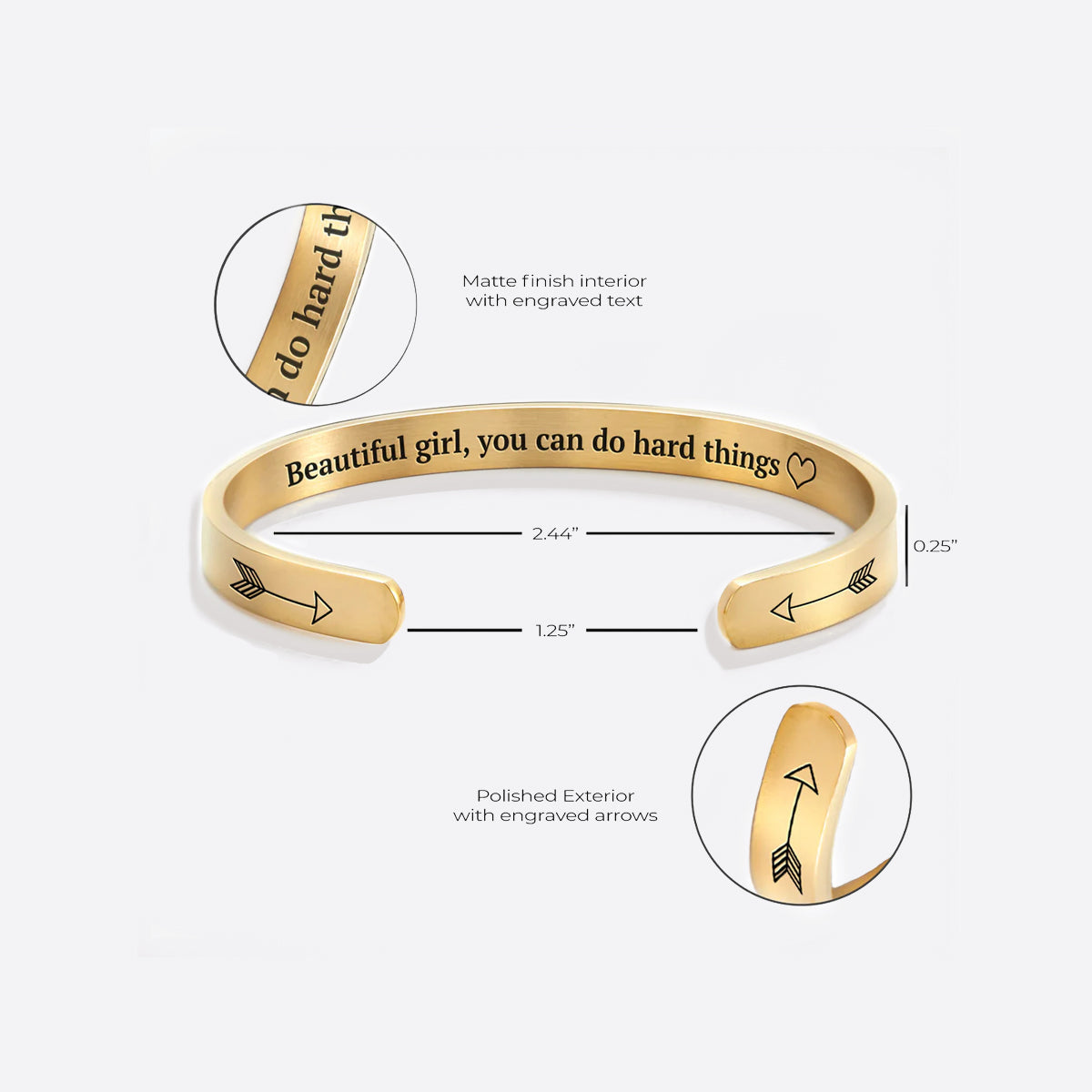 ‘Beautiful Girl You Can Do Hard Things’ Personalised Engraved Bangle