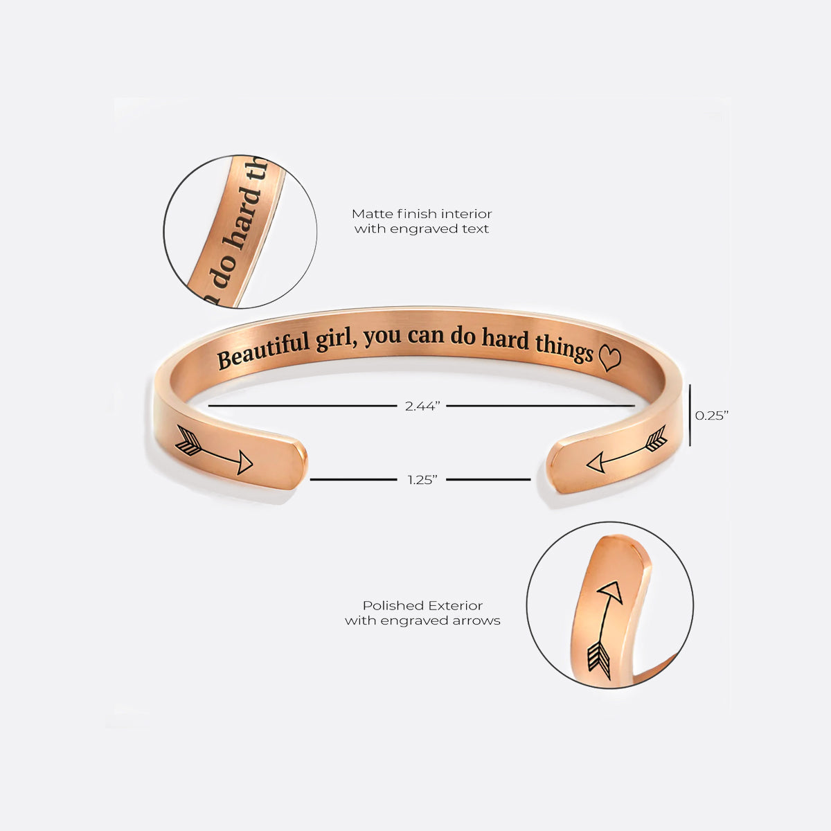 ‘Beautiful Girl You Can Do Hard Things’ Personalised Engraved Bangle