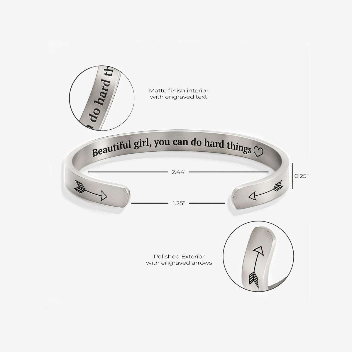 ‘Beautiful Girl You Can Do Hard Things’ Personalised Engraved Bangle