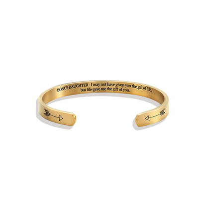‘Bonus Daughter’ Personalised Engraved Cuff Bangle – Step Daughter Gift