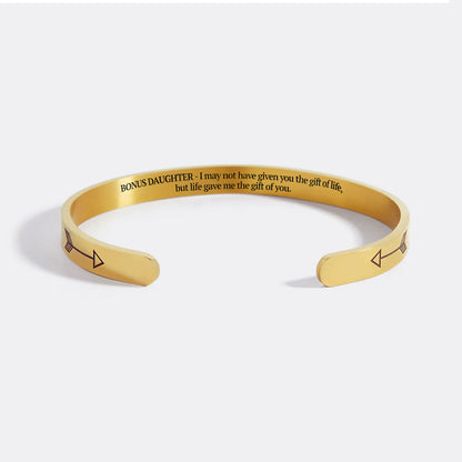 ‘Bonus Daughter’ Personalised Engraved Cuff Bangle – Step Daughter Gift