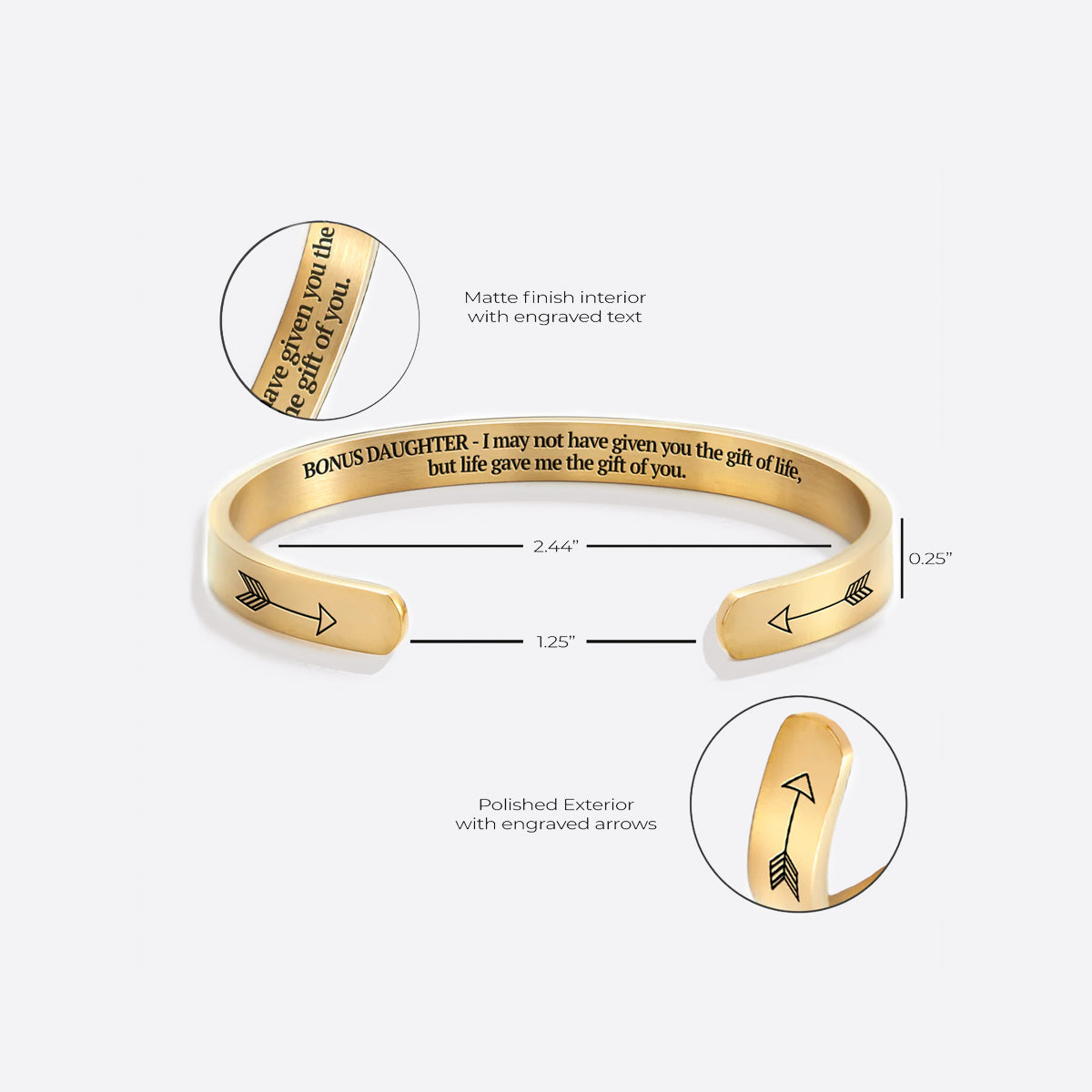 ‘Bonus Daughter’ Personalised Engraved Cuff Bangle – Step Daughter Gift