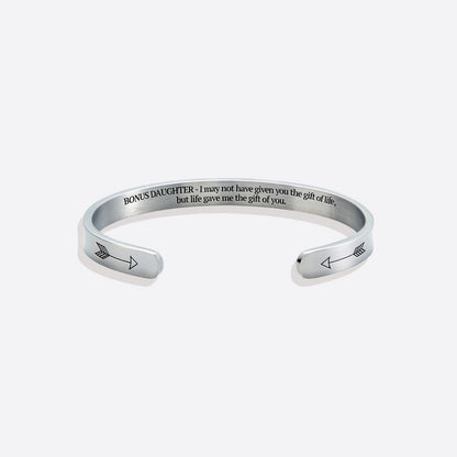 ‘Bonus Daughter’ Personalised Engraved Cuff Bangle – Step Daughter Gift