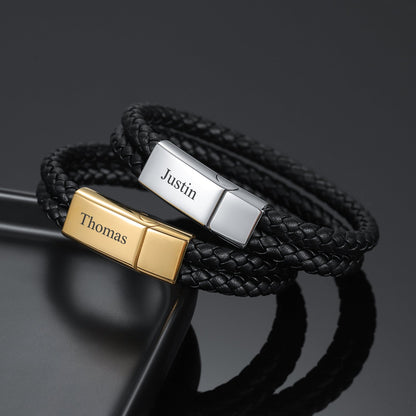 Custom Engraved Mens Leather Bracelet with Adjustable Fit | Personalized Gift for Unique Expressions