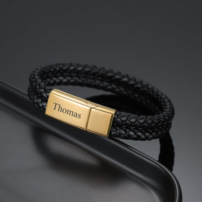 Custom Engraved Mens Leather Bracelet with Adjustable Fit | Personalized Gift for Unique Expressions