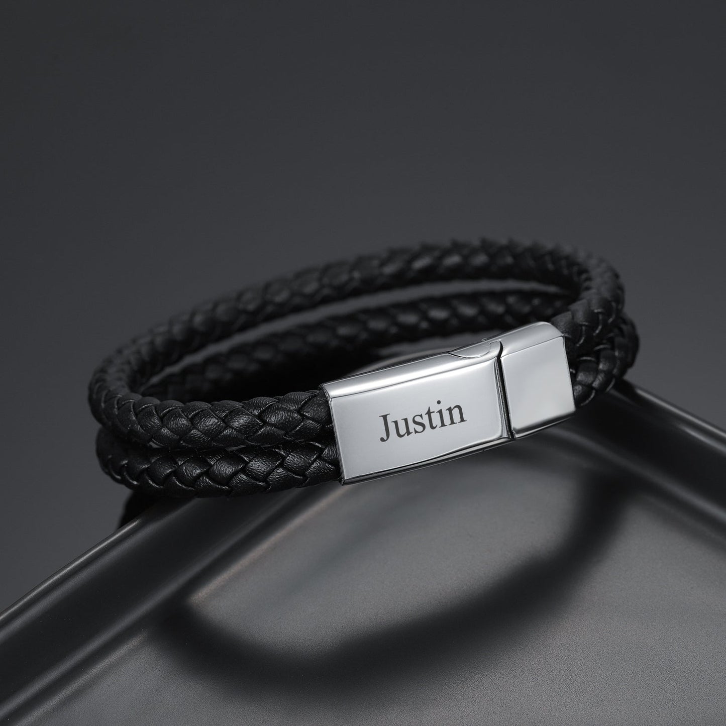 Custom Engraved Mens Leather Bracelet with Adjustable Fit | Personalized Gift for Unique Expressions
