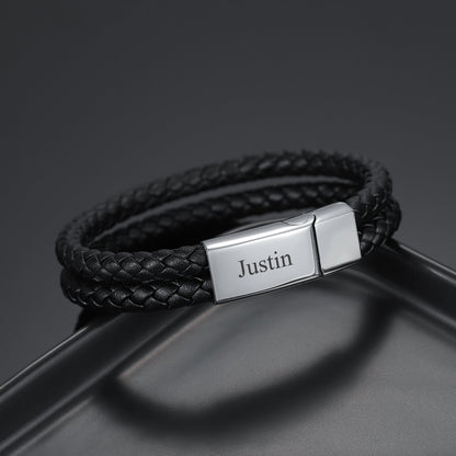 Custom Engraved Mens Leather Bracelet with Adjustable Fit | Personalized Gift for Unique Expressions