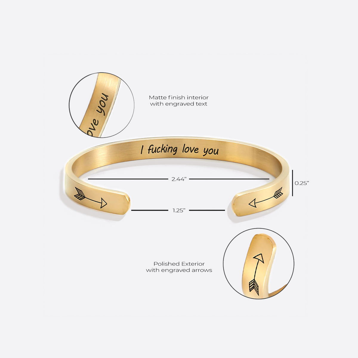 Personalised ‘I F*cking Love You’ Engraved Cuff Bangle – Cheeky Gift For Her
