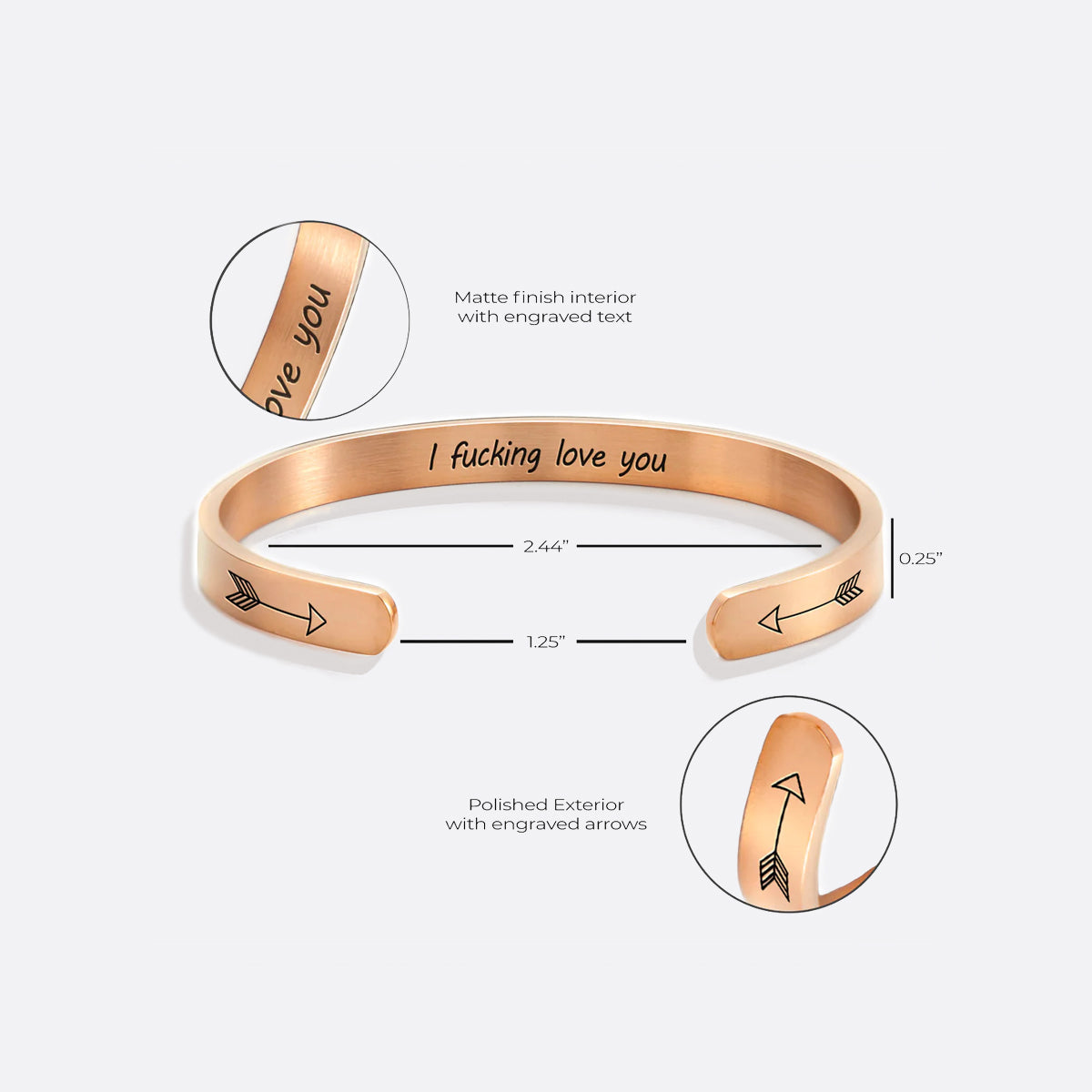 Personalised ‘I F*cking Love You’ Engraved Cuff Bangle – Cheeky Gift For Her