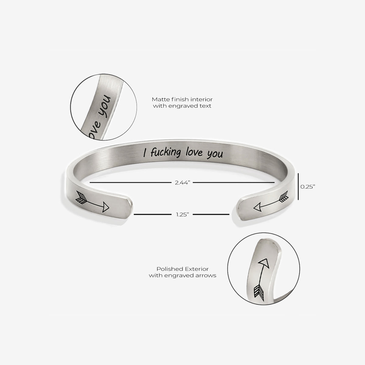 Personalised ‘I F*cking Love You’ Engraved Cuff Bangle – Cheeky Gift For Her