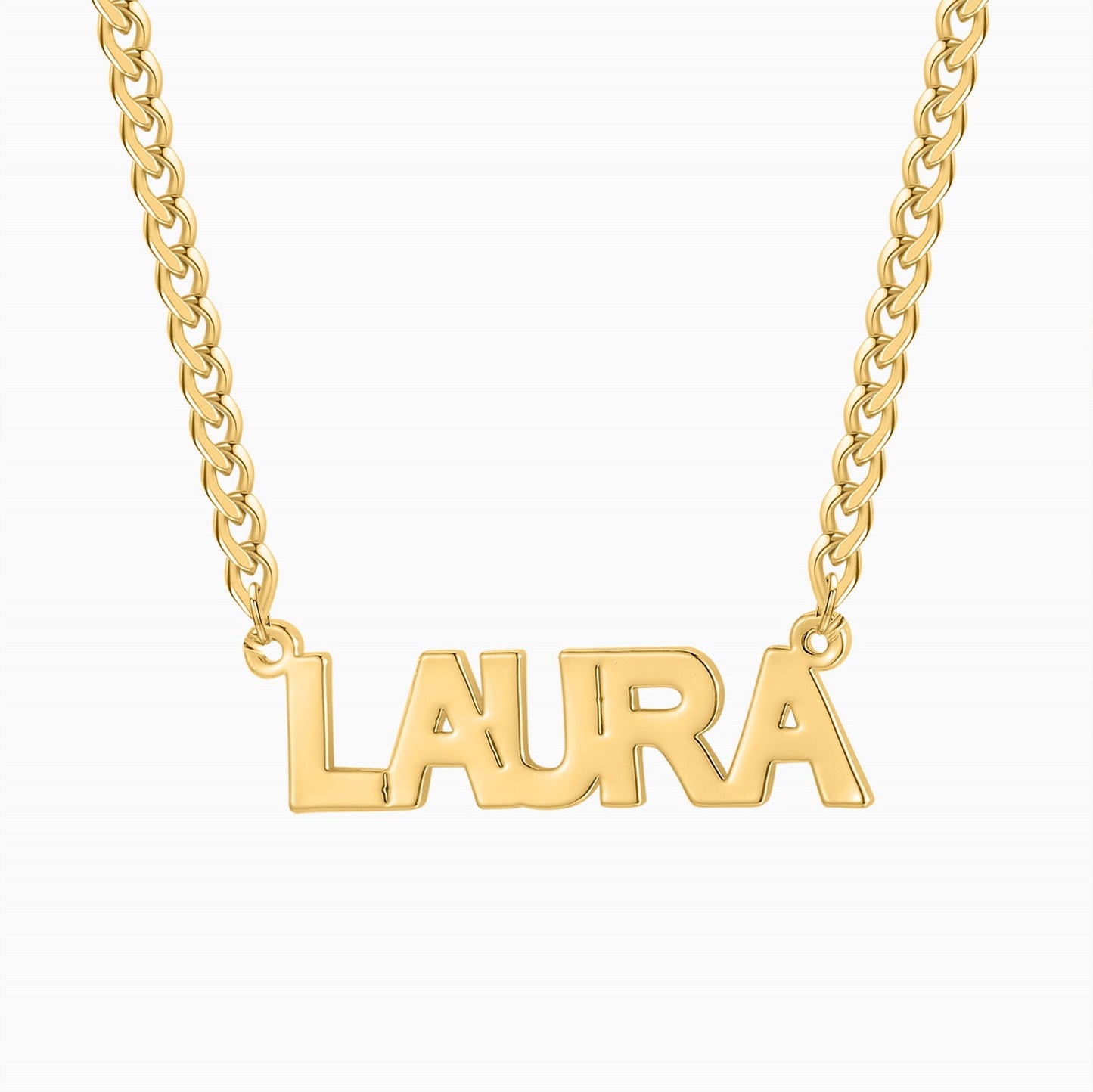 Personalized Block Name Necklace with Cuban Chain