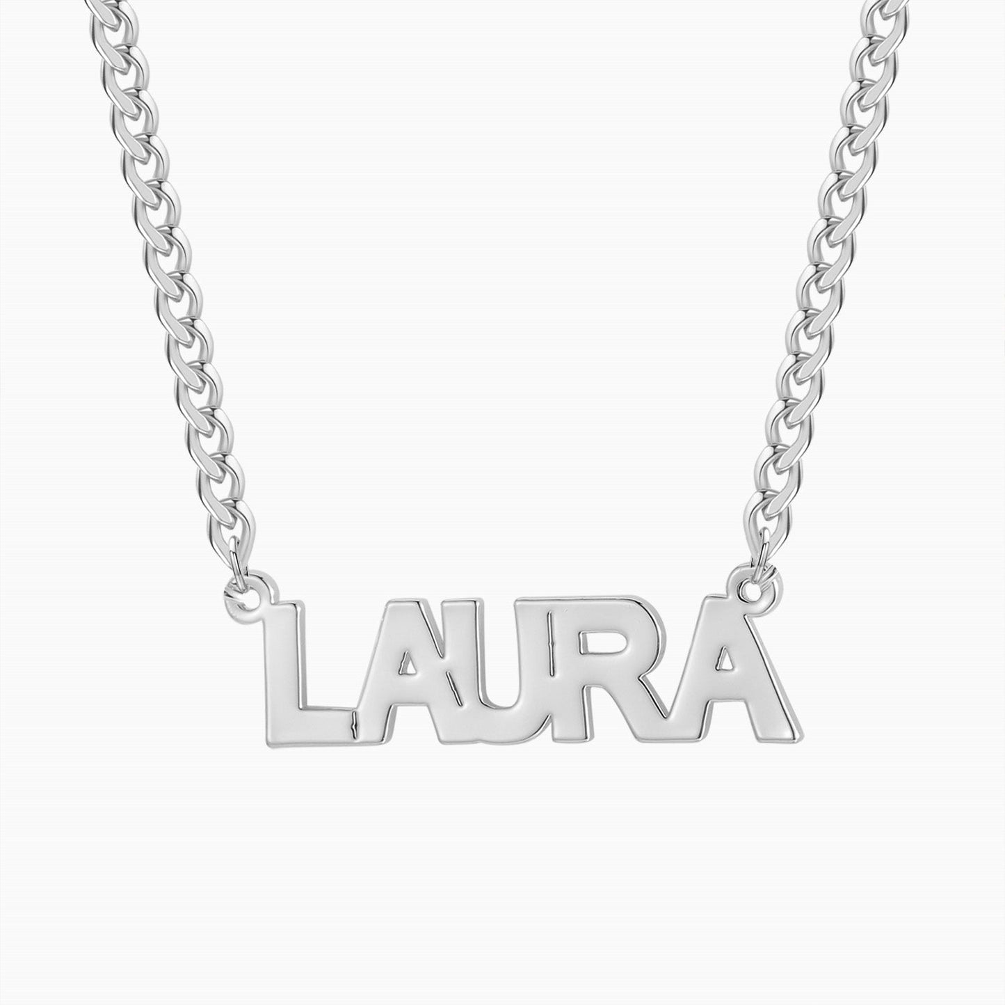 Personalized Block Name Necklace with Cuban Chain