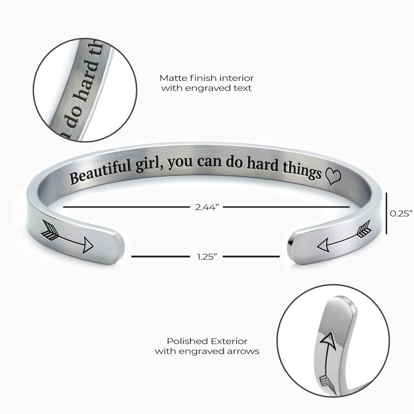 ‘Beautiful Girl You Can Do Hard Things’ Personalised Engraved Bangle