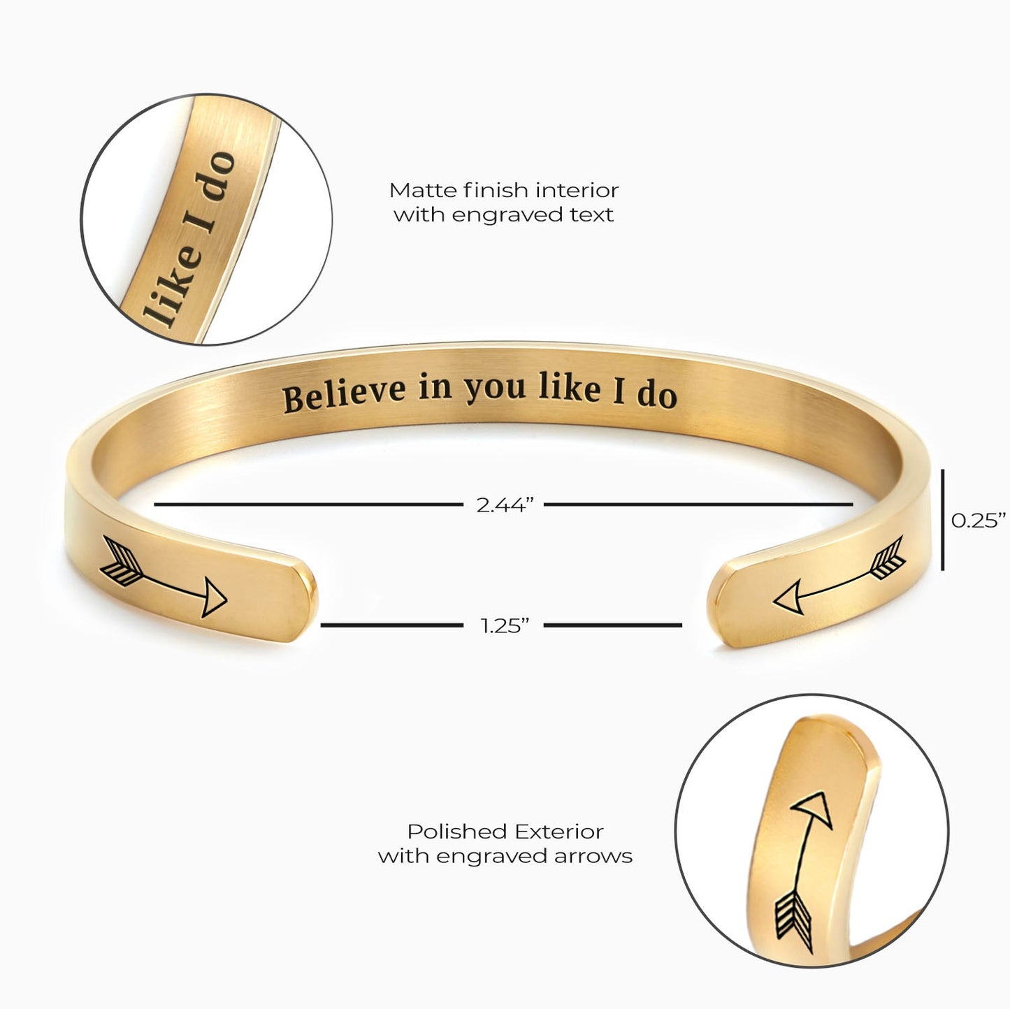 ‘Believe In You Like I Do’ Personalised Engraved Cuff Bangle