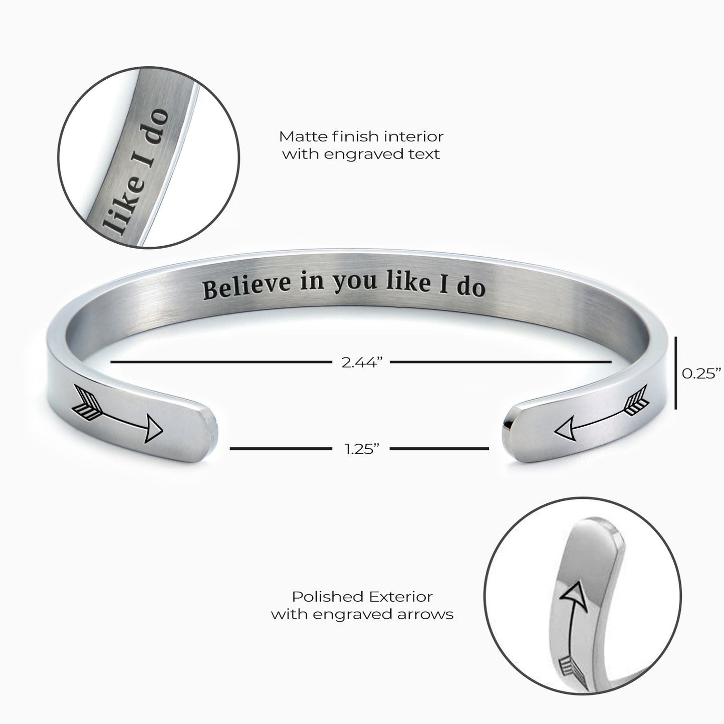 ‘Believe In You Like I Do’ Personalised Engraved Cuff Bangle