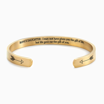 ‘Bonus Daughter’ Personalised Engraved Cuff Bangle – Step Daughter Gift