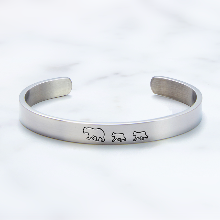 ‘Mama Bear & Her Baby Bears’ Personalised Engraved Bangle