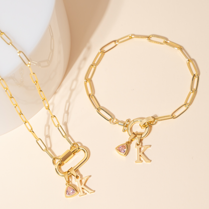 Personalized Birthstone Bracelet with Initial Charm | Customizable Design for Unique Style