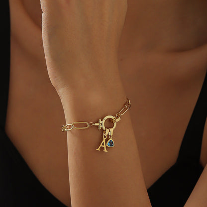 Personalized Birthstone Bracelet with Initial Charm | Customizable Design for Unique Style