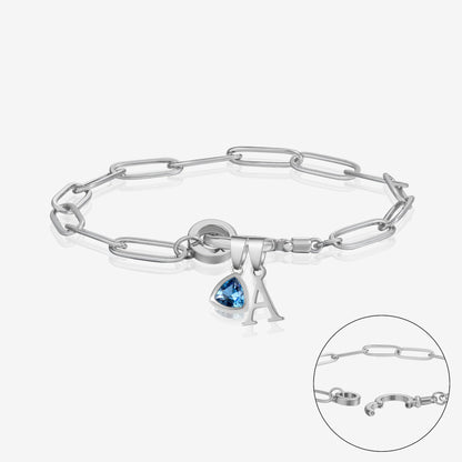 Personalized Birthstone Bracelet with Initial Charm | Customizable Design for Unique Style