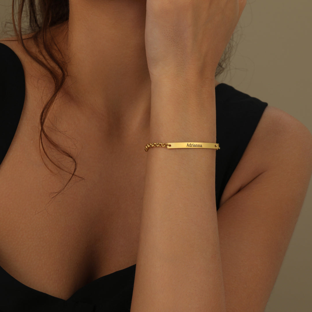 Personalized Engraved Bar Bracelet | Custom Name Jewelry with Adjustable Fit for Unique Gift Giving