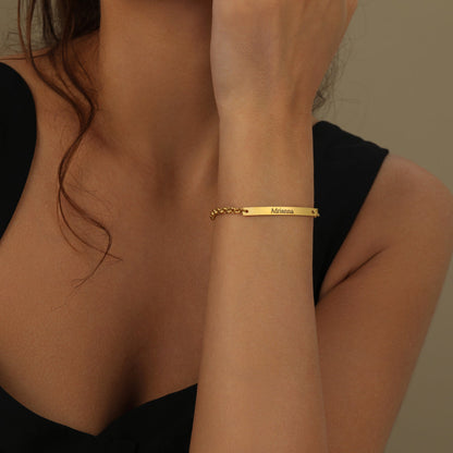 Personalized Engraved Bar Bracelet | Custom Name Jewelry with Adjustable Fit for Unique Gift Giving