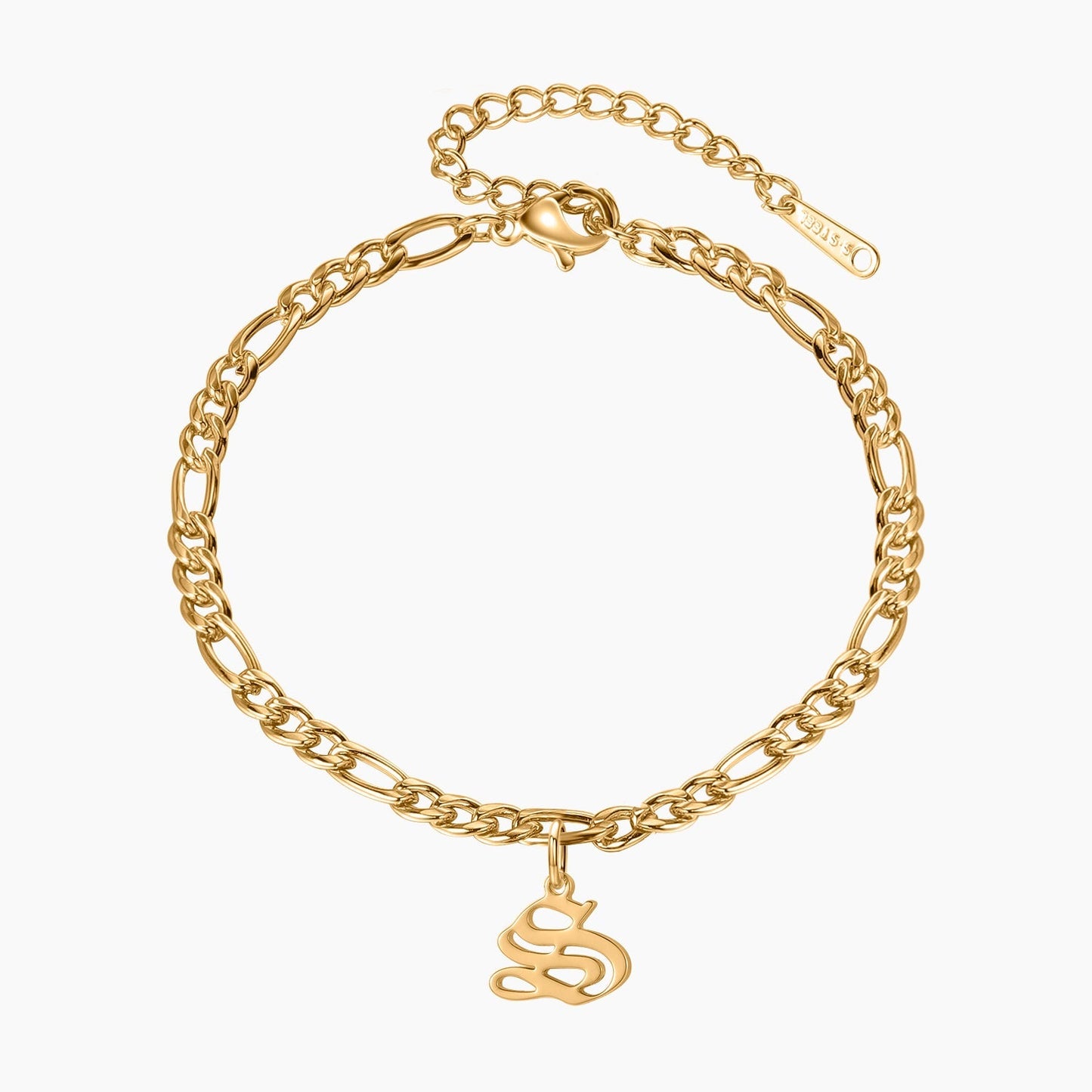 Personalized Gothic Initial Bracelet with Figaro Chain | Custom Gift for Loved Ones