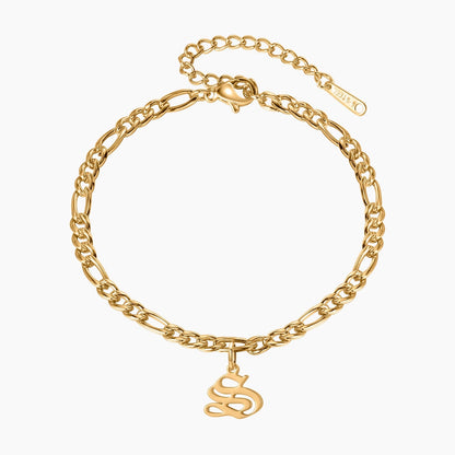 Personalized Gothic Initial Bracelet with Figaro Chain | Custom Gift for Loved Ones
