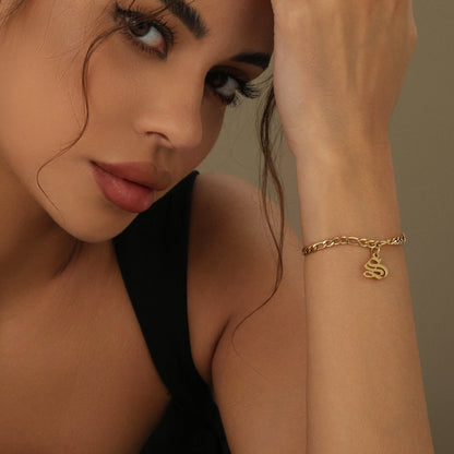 Personalized Gothic Initial Bracelet with Figaro Chain | Custom Gift for Loved Ones