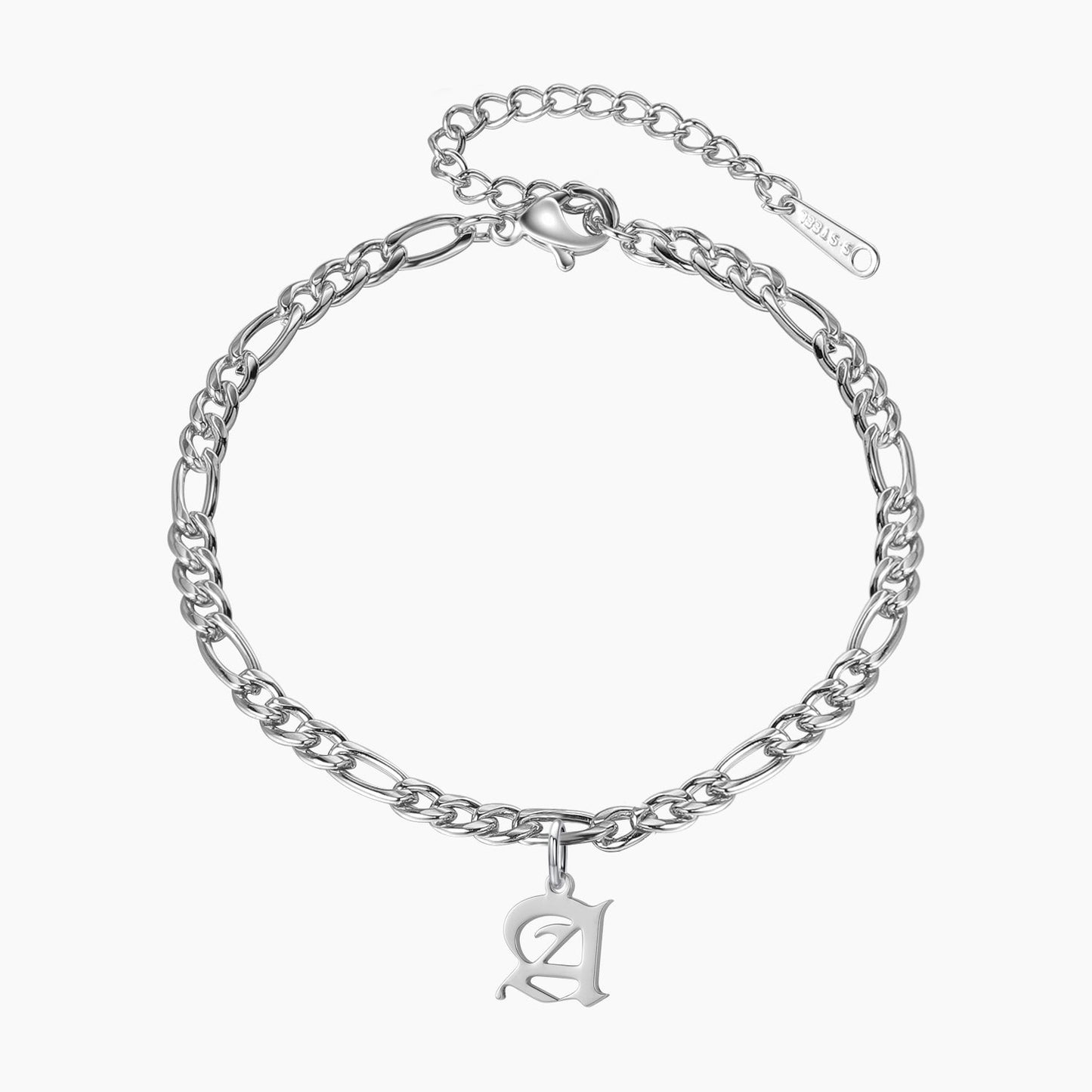 Personalized Gothic Initial Bracelet with Figaro Chain | Custom Gift for Loved Ones