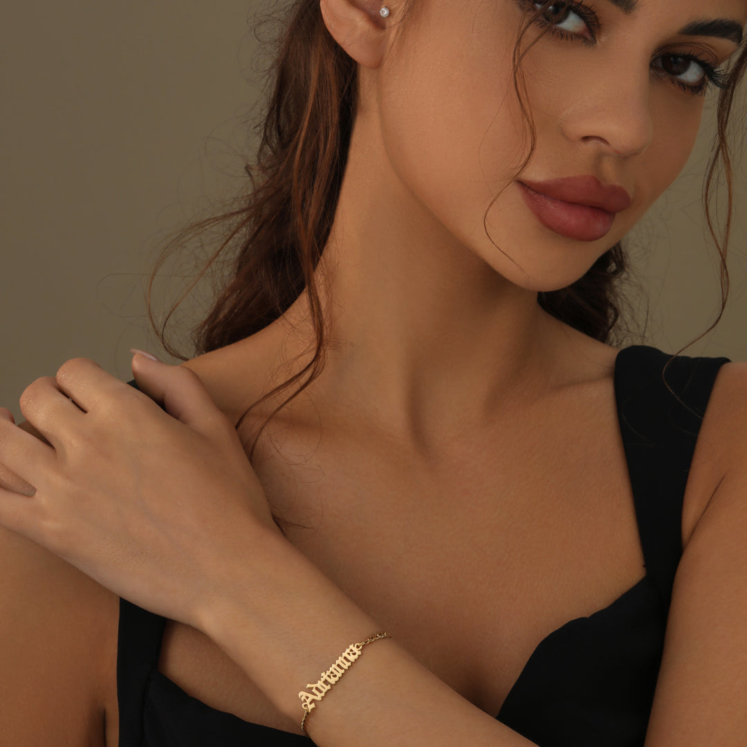 Personalized Gothic Name Bracelet | Cuban Chain Design for Unique Style