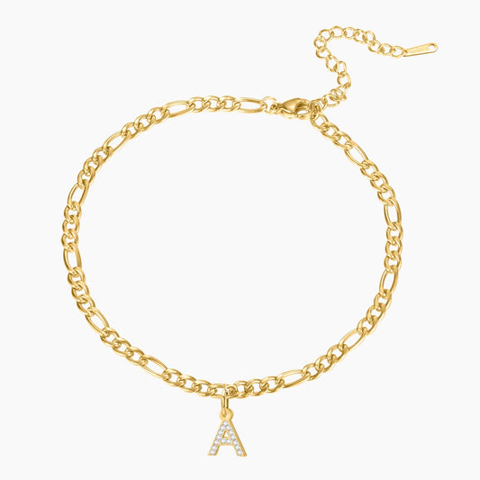 Personalized Iced Letter Bracelet | Figaro Chain for Unique Gifts
