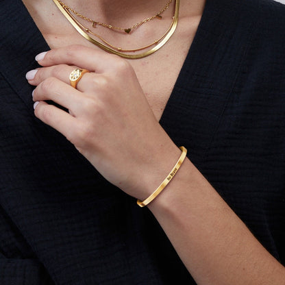 Custom Thin Personalised Engraved Cuff Bangle – Minimalist Bracelet