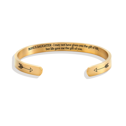 ‘Bonus Daughter’ Personalised Engraved Cuff Bangle – Step Daughter Gift
