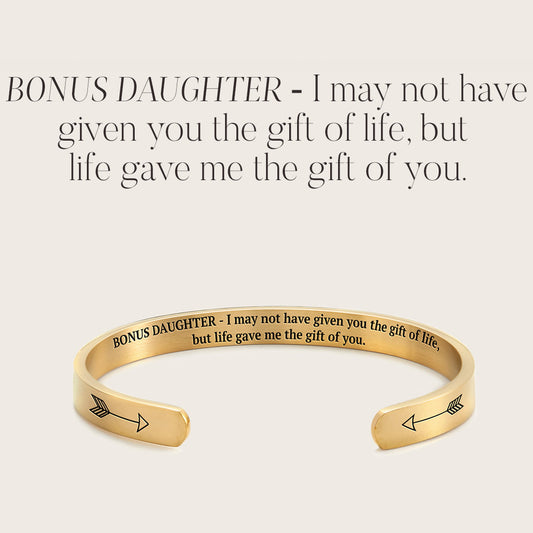 ‘Bonus Daughter’ Personalised Engraved Cuff Bangle – Step Daughter Gift