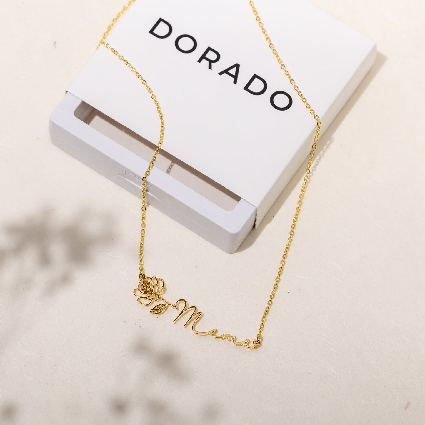 Birth Flower Horizontal Name Necklace