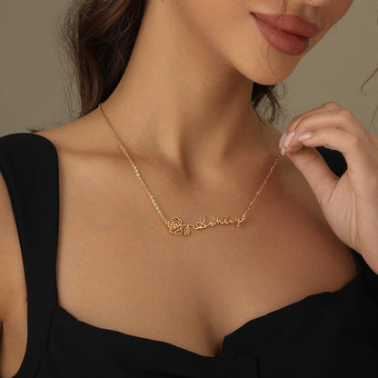 Birth Flower Horizontal Name Necklace
